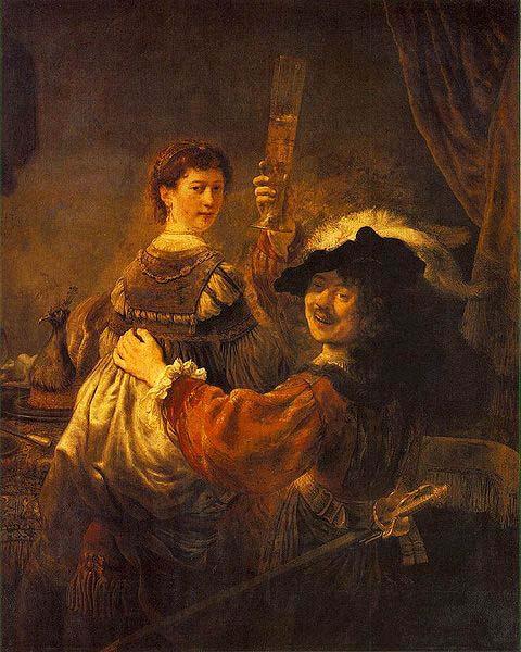 REMBRANDT Harmenszoon van Rijn Rembrandt and Saskia pose as The Prodigal Son in the Tavern France oil painting art